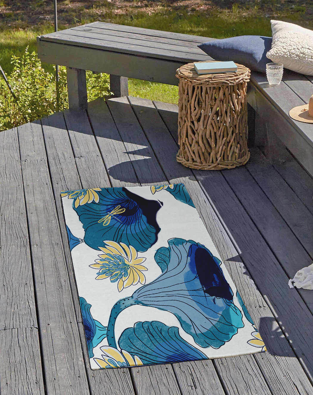 24" 36" Simply Daisy Lotokoi Oriental Chenille Area Rug, Blue