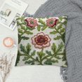 thumbnail image 2 of Orinice Flower Embroidered Farmhouse Decorative Throw Pillow Cover Cottage Floral Green Leaves Knit Pattern, 100% Cotton Canvas Cushion Case for Sofa Couch Bedroom Decor(Pink Flowers), 2 of 5