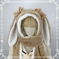 thumbnail image 2 of Gorro de felpa con Orejas de conejo lolita japonés, gorro kawaii, bufanda, guantes, tríada, gorra de ciclismo, sombreros de invierno para estudiantes, 2 of 6