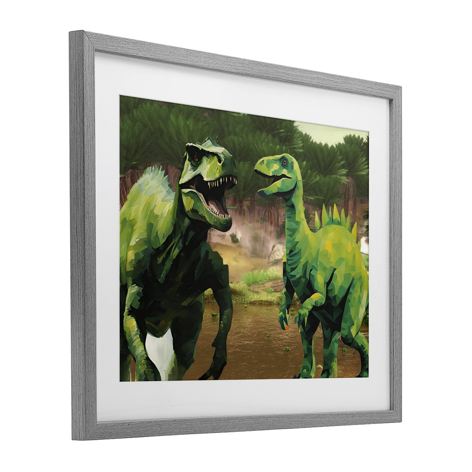 Stupell Industries Green Jungle Dinosaurs Gray Framed Print Under Glass, design by Jesse Keith