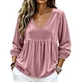thumbnail image 4 of Xdegoge Women's Long Sleeve V Neck Tops Velvet Blouses Lace Trim Peplum Babydoll Shirts Casual Fall Tunic Tops for Women, 4 of 7