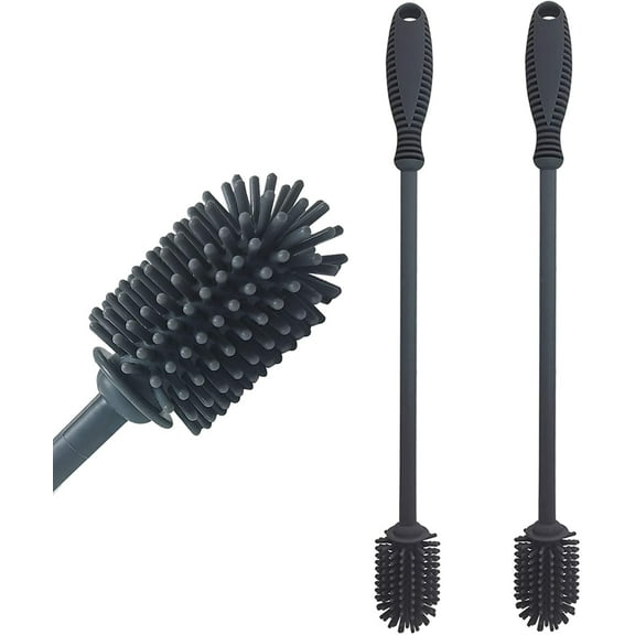 2 Pack Water Bottle Scrubber Brush Silicone Cleaning Brush for Cup Glass Hydro Flask Sports Bottle Vase Glassware Narrow Neck Containers Gray