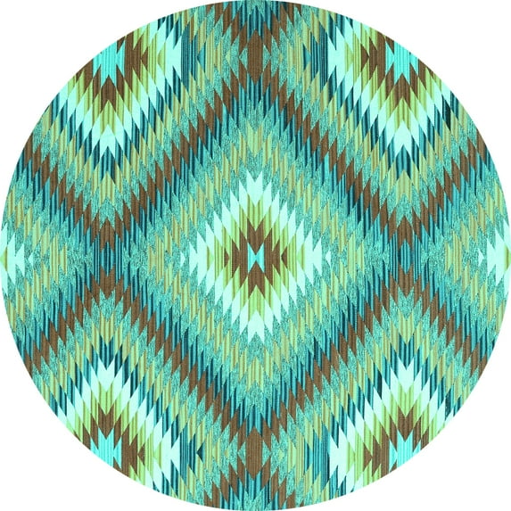 Ahgly Company Machine Washable Indoor Round Southwestern Turquoise Blue Country Area Rugs, 3' Round