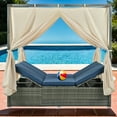 thumbnail image 3 of Patio Chaise Lounge, PE Rattan Outdoor Patio Wicker Sunbed Daybed for 2-6 people, Adjustable Sun Bed with Four-sided Canopy, Overhead Curtain and Cushions for Backyard, Garden, Poolside, Blue, 3 of 9