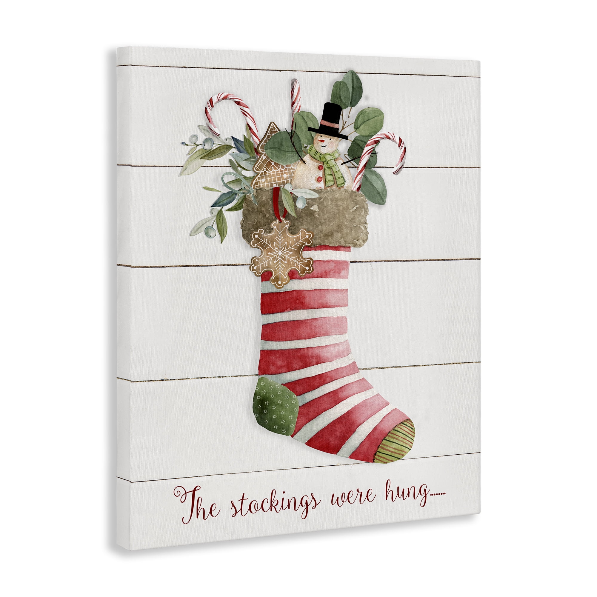 Stupell Industries Striped Christmas Stocking Holiday Painting Gallery Wrapped Canvas Art Prints Wall Art, 30 x 40