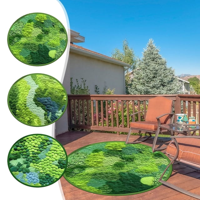 Green Moss Carpet Rug, Non-Slip Round Floor Mat for Bedroom, Living Room, Balcony - Soft Imitation Moss Rug with Rubber Backing