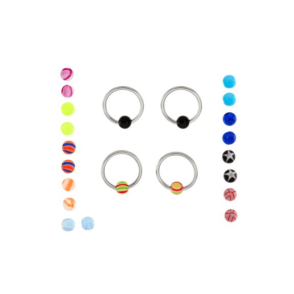 Body Jewelry 316L Steel and Surgical-Grade 2 Captives and 22 Beads Set