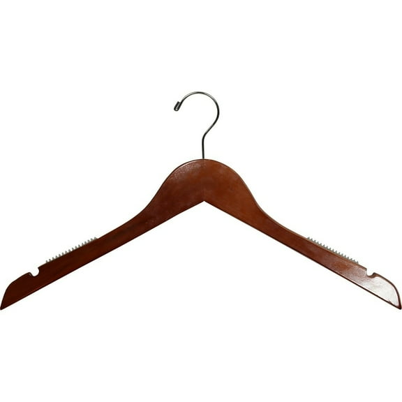 INTERNATIONAL HANGER Walnut Wood Top Hanger with Non-Slip Shoulder Grips, 50 Pack