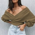 thumbnail image 2 of Lenpel Sweaters for Women Fall Wrap Crossover V Neck Knitted Blousers Hollow out in the Back Ribbed Tops, 2 of 7