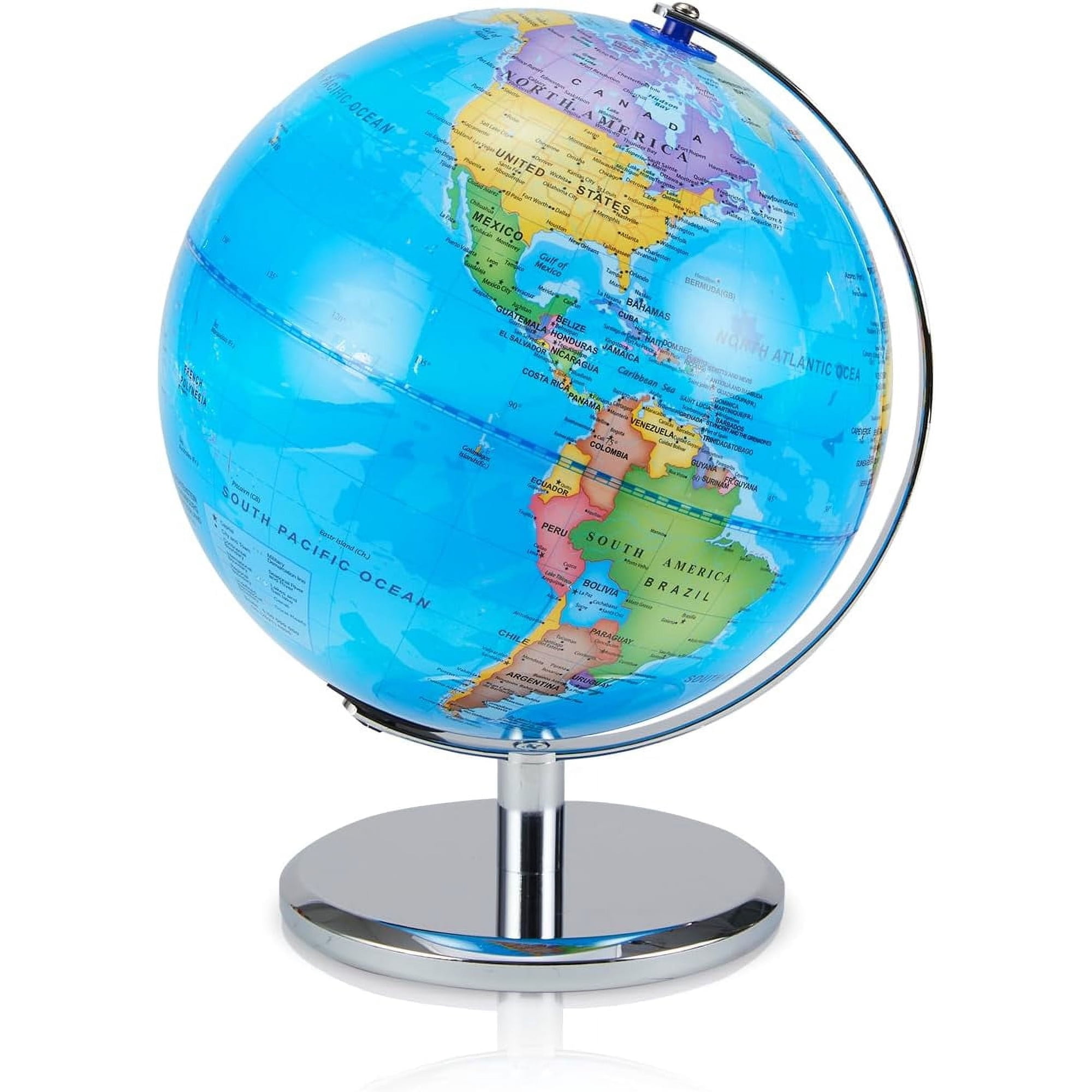 Exec-U-Gift 8-Inch LED Illuminated World Globe with Metal Stand Educational Desktop Map for Kids (9.5 Tall)