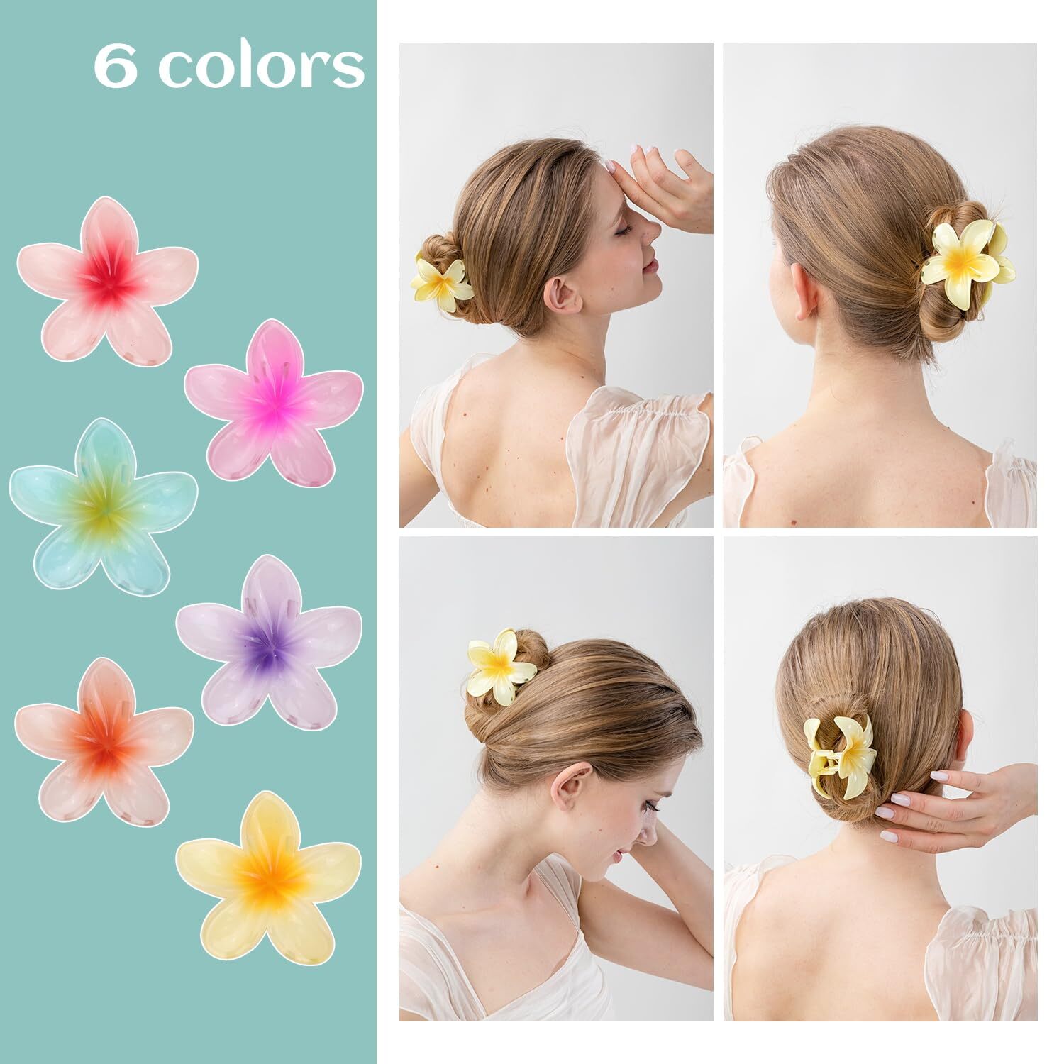 4 PCS Hawaiian Flower Hair Clips for Women: Flower Claw Clips for Thick Thin Hair - Plumeria Hair Clip for Girls Beach Tropical Hair Accessories Gifts, Style 2