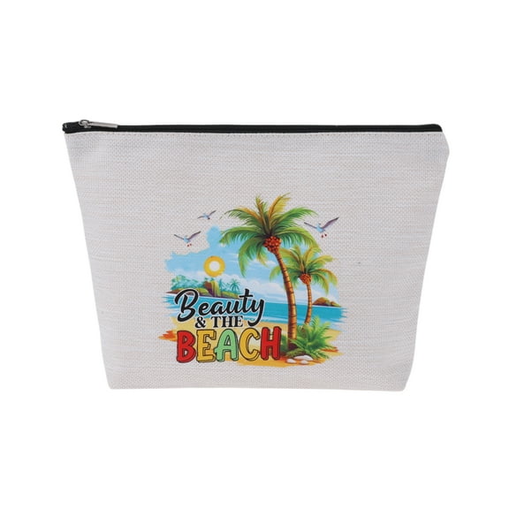 Unique Bargains 1 Pc Linen Printed Makeup Bag for Business Travel White Flax