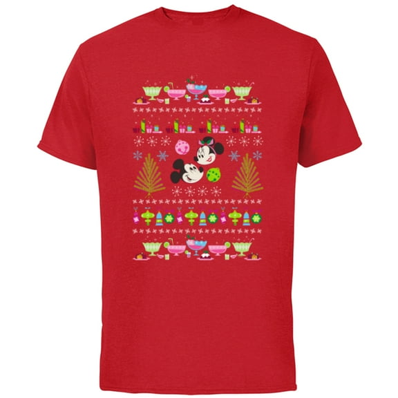 Disney Mickey & Minnie Mouse Ugly Christmas - Short Sleeve Cotton T-Shirt for Adults - Customized-Red