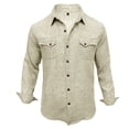 thumbnail image 4 of Yaoyar Men's Pure Color Double Pocket Cotton Linen Long Sleeve Lapel Shirt Casual Dailywear Cargo Shirts, 4 of 7