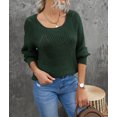 thumbnail image 4 of Women's Green Hollow-out Round Neck Knitted Sweater, 4 of 30