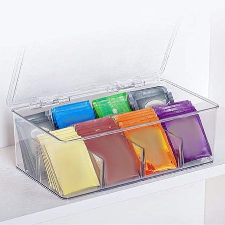 PAMINGONO Elegant Clear Acrylic Tea Holder Box for Kitchen and Office Organization