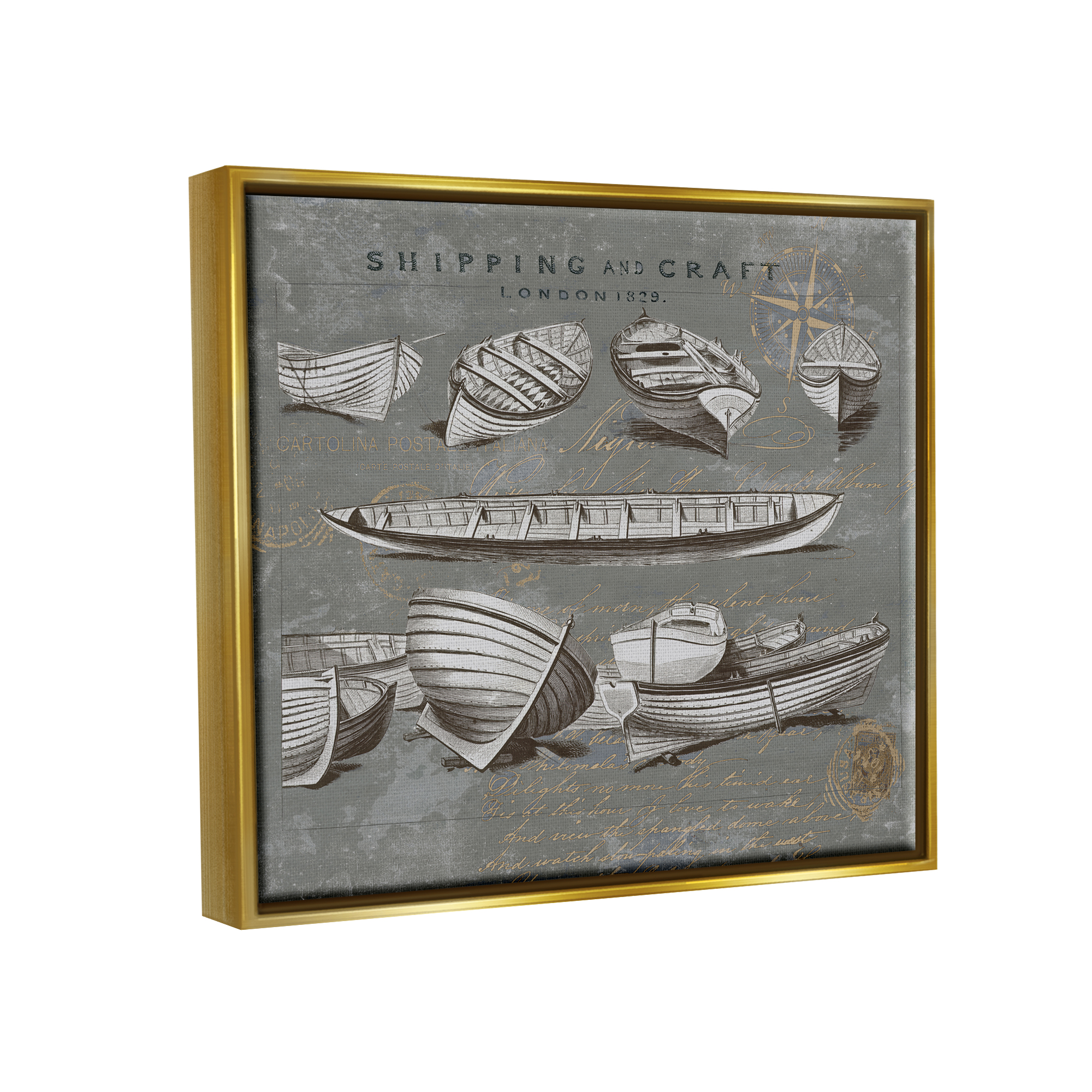 Stupell Various Boats Watercraft Vessels Transportation Painting Gold Floater Framed Art Print Wall Art