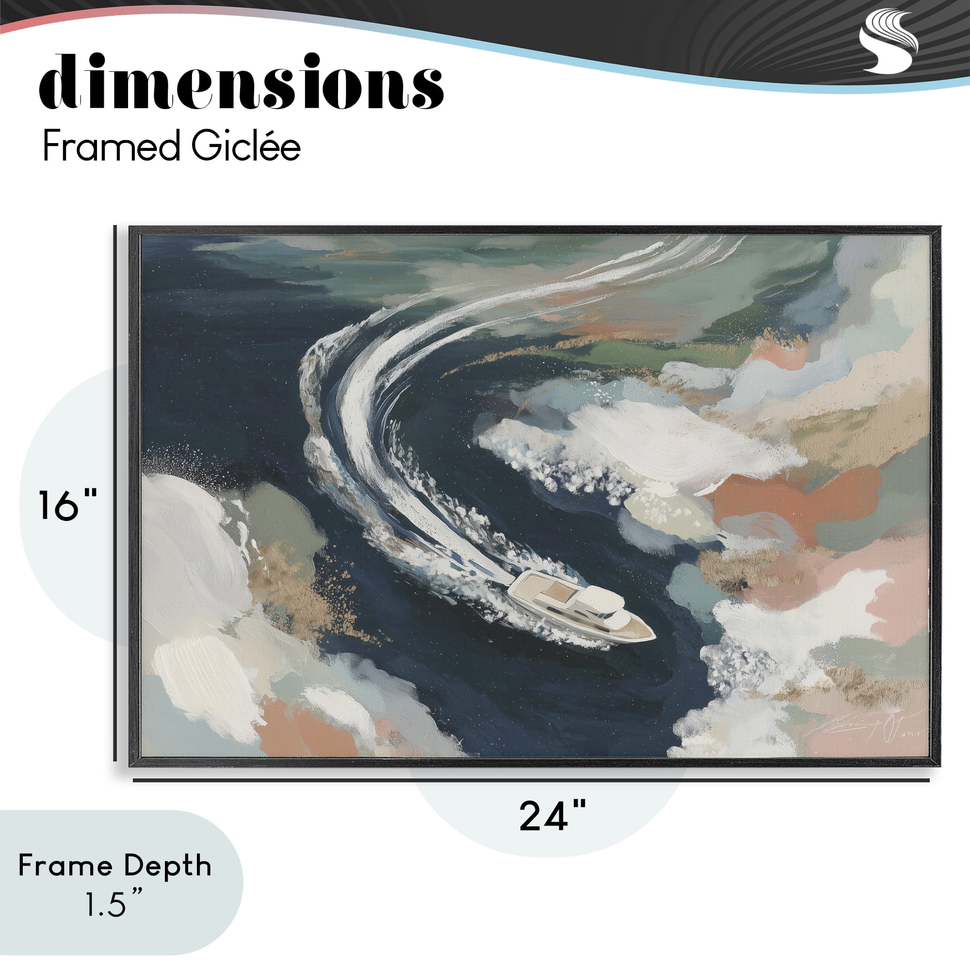 Stupell Industries Boat Wake From Above Black Framed Giclee Art, design by Chromatic Storm Studio