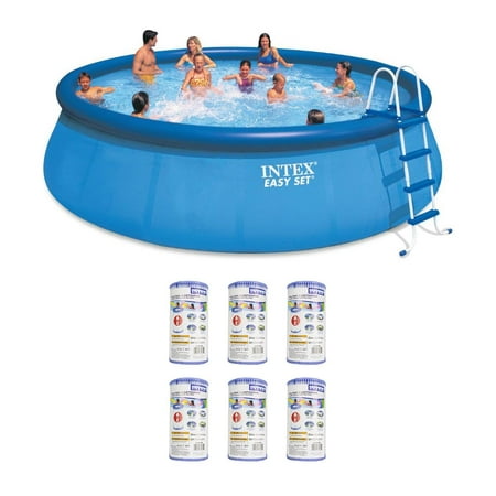 Intex 18' x 48" Inflatable Easy Set Above Ground Pool Set + Filter Cartridge (6)
