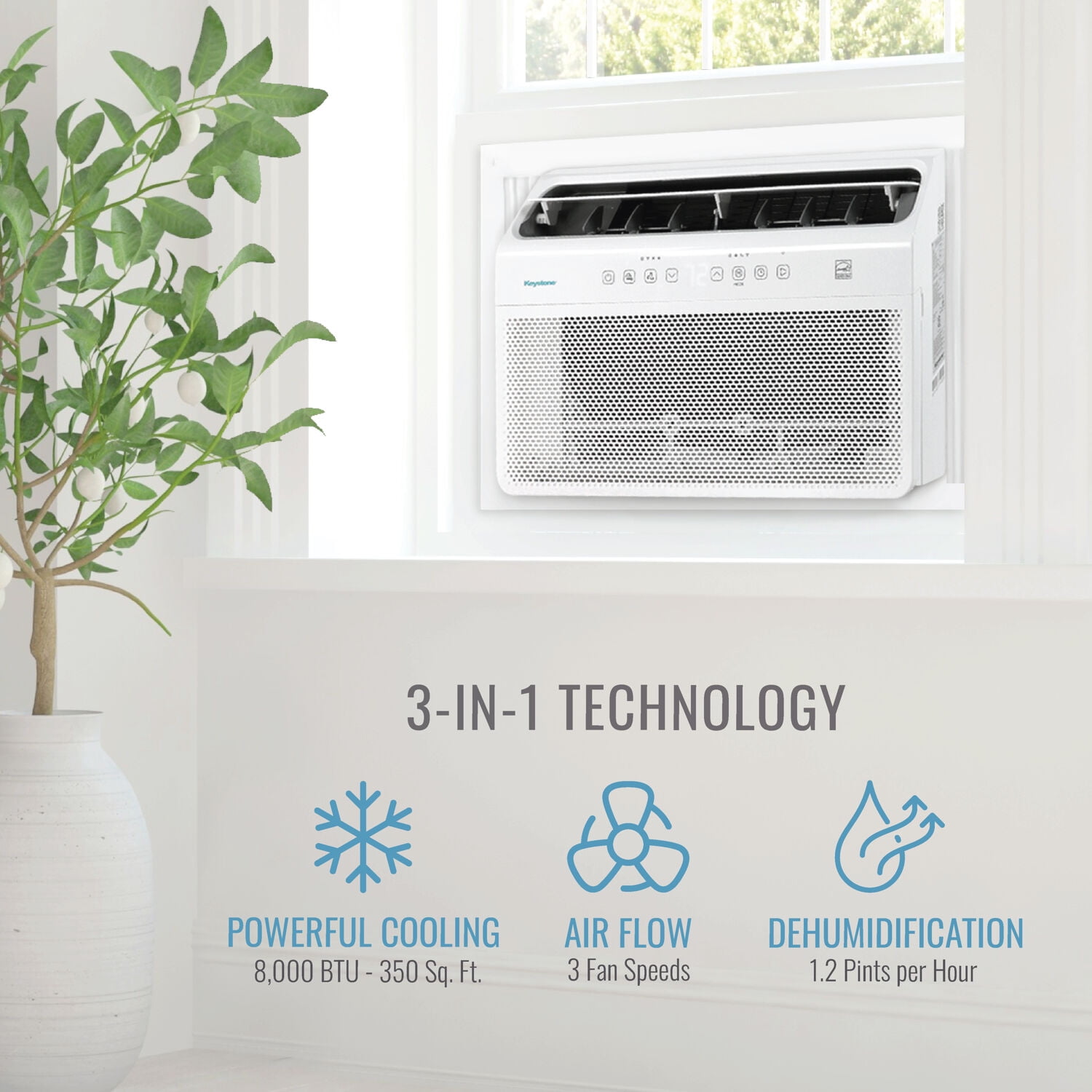 Keystone 8,000 BTU Window Mounted Inverter Air Conditioner with Remote Control, KSTAW08INV