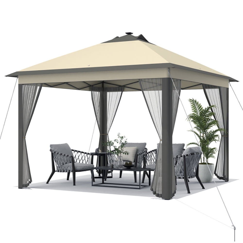 Aimee Lii 11 x 11 Feet Portable Outdoor Patio Folding Gazebo with Led Lights, Backyard Canopy Gazebo, Coffee Aimee Lii 11 x 11 Feet Portable Outdoor Patio Folding Gazebo with Led Lights, Backyard Canopy Gazebo, Coffee