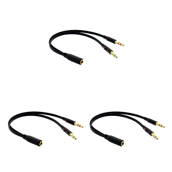 bedienty 3 .5 mm Black Headphone Earphone Audio Cable Micphone Y Splitter Adapter 1 Female to 2 male Connected Cord to Laptop PC black 3Set