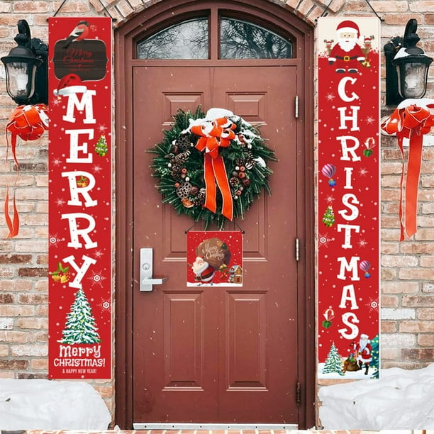 Feliz Navidad, Banderines para Puertas, Letreros para Porches, Banderines Colgantes, Banderas Navideñas, Decoración para Paredes, Interiores y Exteriores, Adornos para Fiestas Navideñas