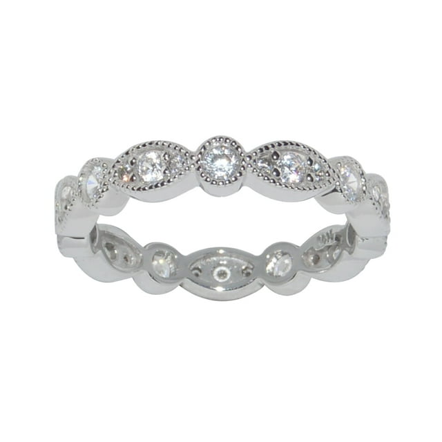 Bande Éternité Zircon Cubique Style Antique Or Blanc 14k Milgrain