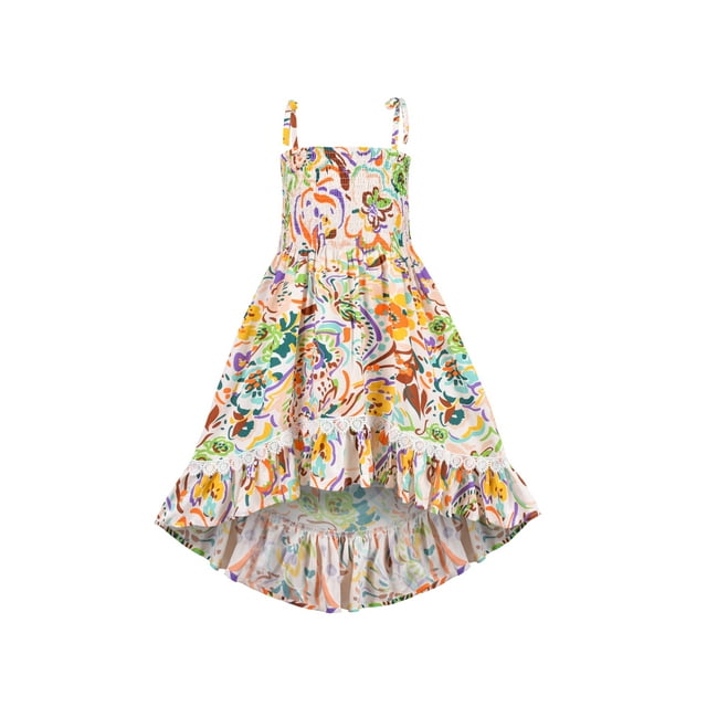 Robe Fille Robe d'Été à Bretelles Hawaii Boho Vacances Plage Sans Manches 10 Ans