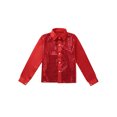 thumbnail image 3 of Manyakai Kids Boys Sequins Long Sleeve Button Down Shirt Jazz Hip Hop Street Dance Glitter Top Red 4-5, 3 of 7