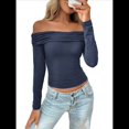 thumbnail image 2 of Blusas de Larga con Hombros Descubiertos para Mujer, Ajustadas, Fruncidas, Estilo Y2K, Conjuntos de Moda 2025 Azul Marino XL, 2 of 9
