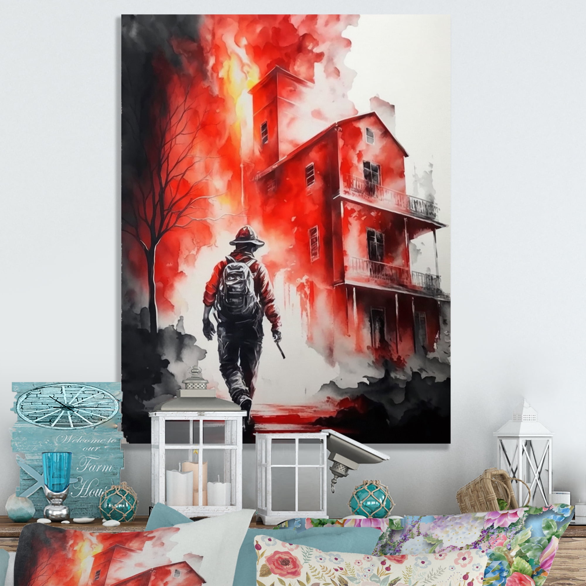 Designart House On Fire Canvas Wall Art