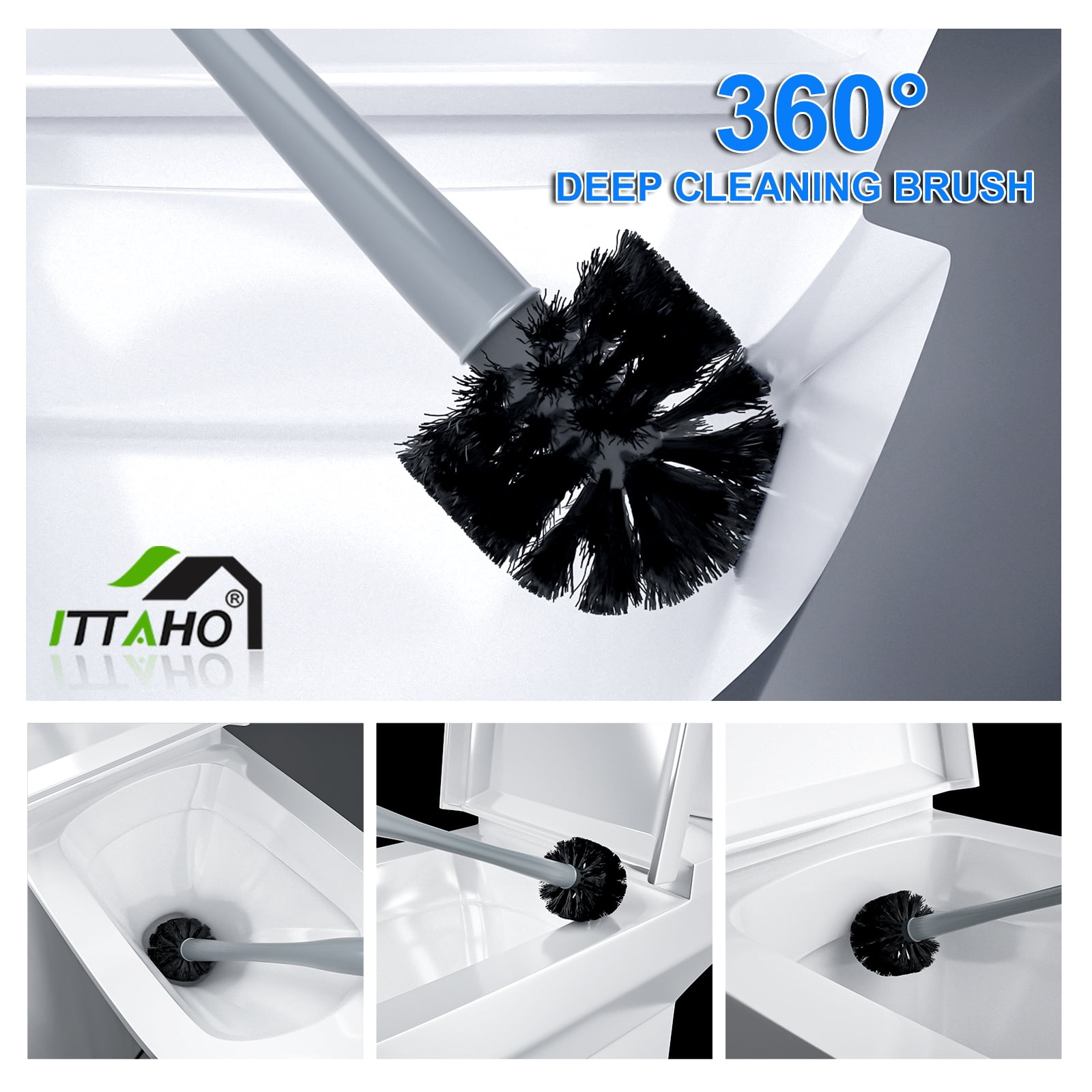 ITTAHO 2-in-1 Toilet Plunger & Toilet Bowl Brush Set, Bathroom Cleaning Tool with Holder