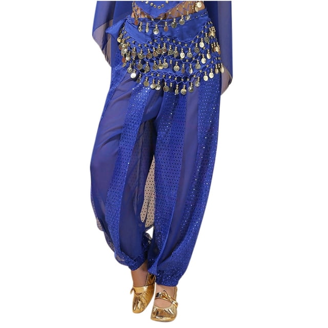 Sequin Pants Belly Dance Performance Dance Pants With Waist Chain Chiffon Highlight Pants