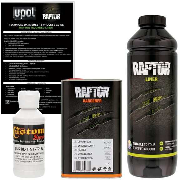 Raptor Bright White Urethane Spray-On Truck Bed Liner & Texture Coating, 1 Liter