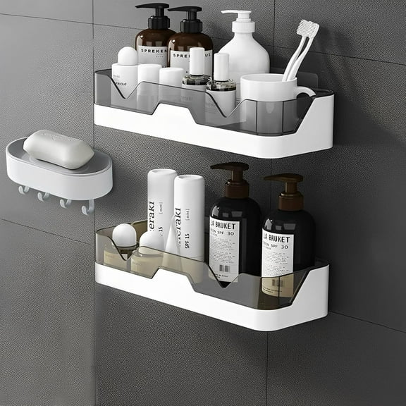 Adhesive Shower Caddy(3 pack),No-drilling Shower Organizer with Soap Dish, Separable Shower Organizer with soap dish, No Drilling Double Layer Shower Shelf, Used for Bathroom and Kitchen