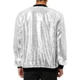 thumbnail image 3 of INSPIRE CHIC Men's Jackets Long Sleeve Zipper Glitter Bomber Jacket Coats L Silver, 3 of 6