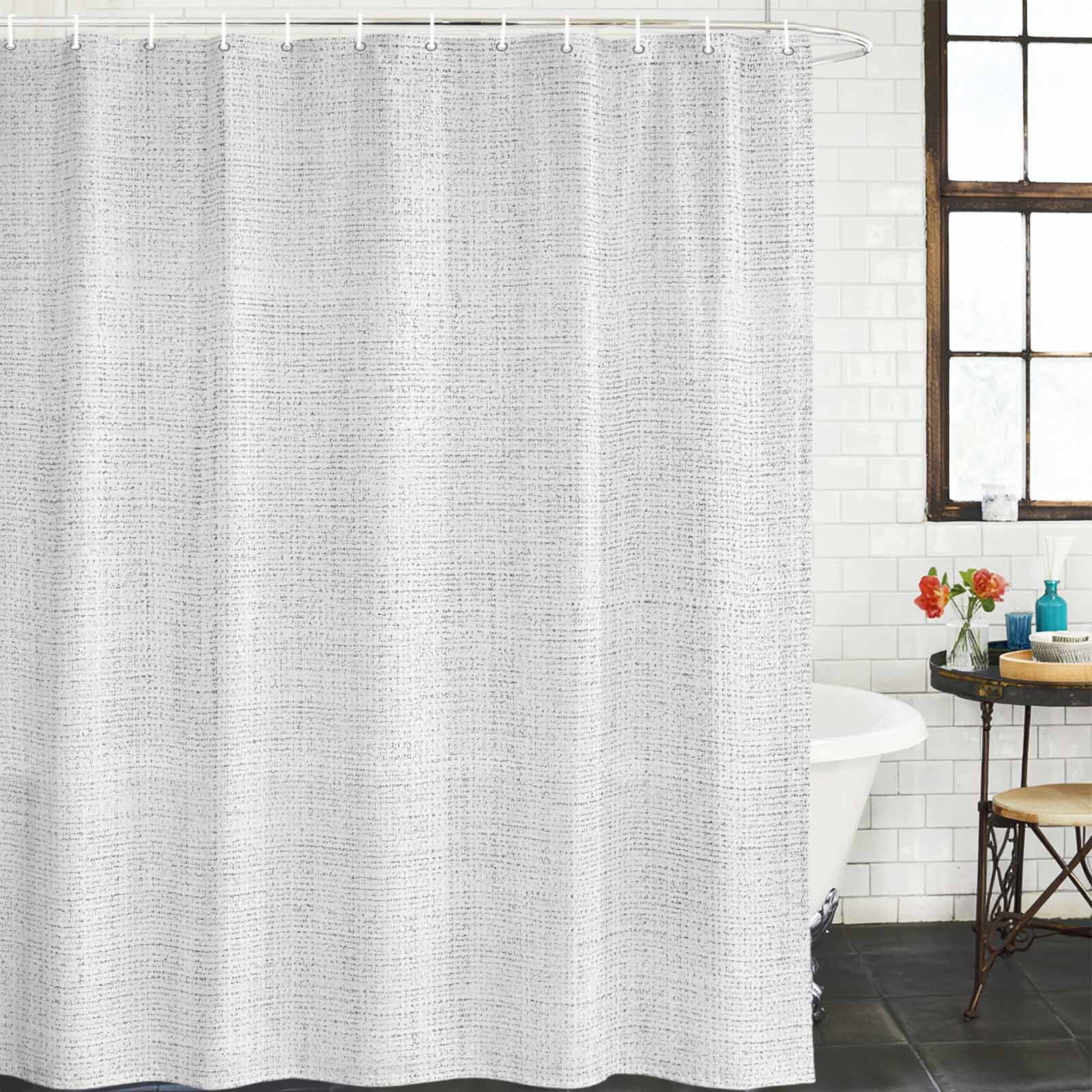 Shower Curtain Bathroom Set Farmhouse Light Gray Flax Waterproof Fabric Shower Curtains with Grommets&Hooks, Retro Linen Burlap Texture Privacy Bath Curtain for Bathtub 72x72in