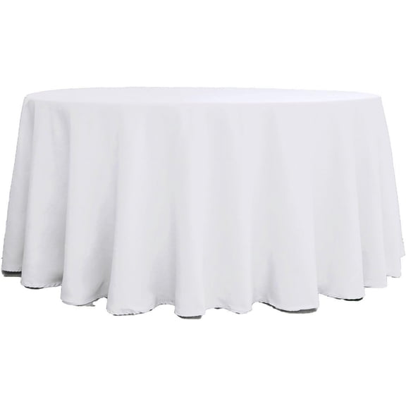 120 inch White Round Tablecloths Fabric Table Cover Linens for Wedding Party Polyester Reception Banquet Events Kitchen Dining