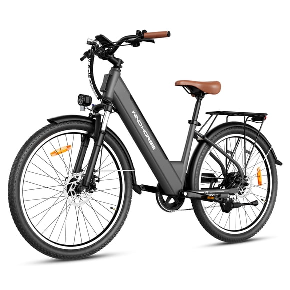 WINDHORSE F2 Electric Bike for Adults, 20 mph & 30-50 miles Range, 468WH Removable Battery 26" Commuter Ebike with 750W Peak Motor, Front Suspension, Rear Rack, UL2849, Gray