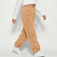 thumbnail image 6 of Kids Fleece Lined Lounge Pants for Boys Girls Ages 2-11, Solid Color Fall Winter Warm thermal Pants Elastic Waist Cuffed Long Home Trousers Khaki 5-6 Years, 6 of 8