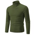 thumbnail image 2 of Men's Solid Color Turtleneck Sweater Textured Knit Pullover for Casual Fashion and Winter Warmth, Ideal for Office Wear and Christmas Holiday Gifts,Army Green,2XL, 2 of 5