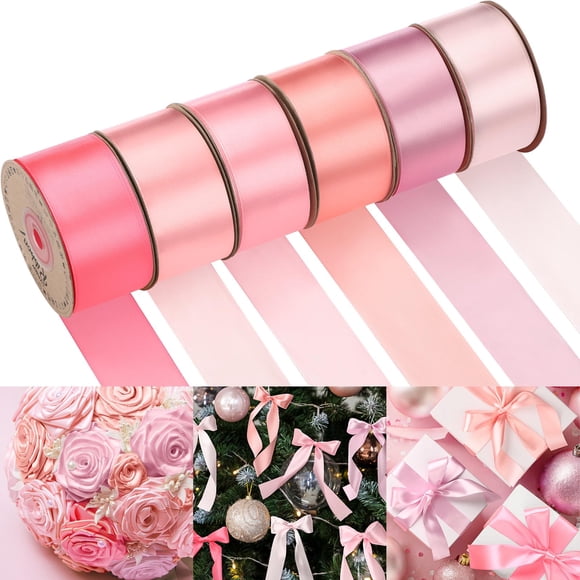 Cinta de satén Lyrow, 6 rollos, color rosa surtido, 4 cm x 183 m