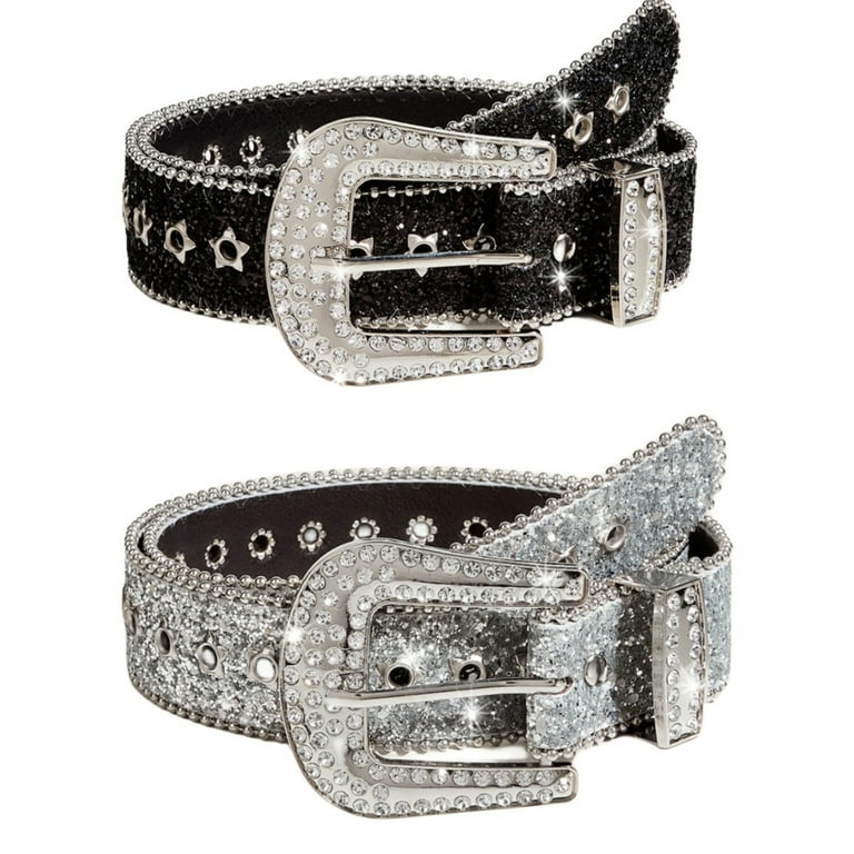 Women's Belts Western Rhinestone Crystal Leather Belt Western