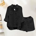 thumbnail image 2 of LEKODE Women Casual 2 Piece Outfits Cotton Linen Loungewear Loose Button Down Shirt Shorts Beachwear Black 2XL, 2 of 4