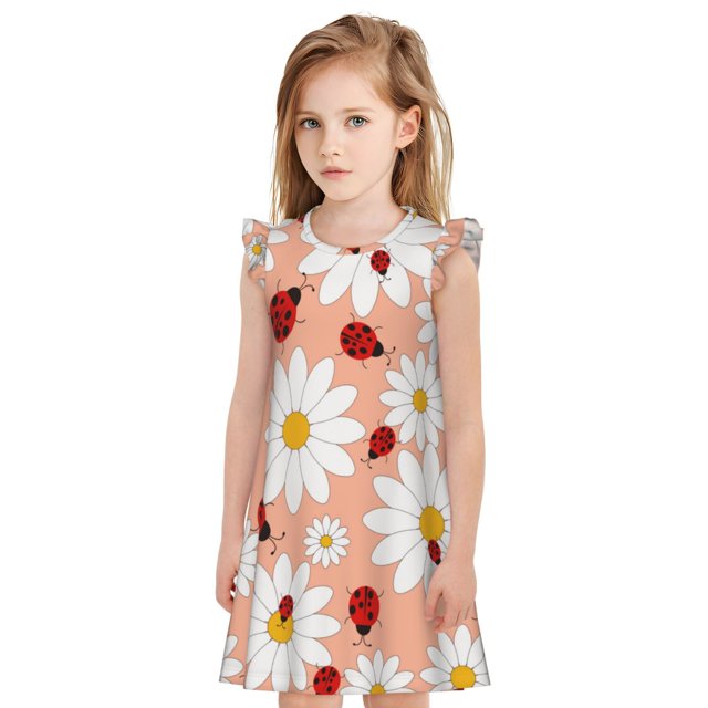 Fotbe Daisy and Ladybug Vestido de Dormir para Niñas de 3 a 10 Años, Mangas Cortas, Estilo Princesa, Pijama Camisón con Mangas Voladas-XX-Large