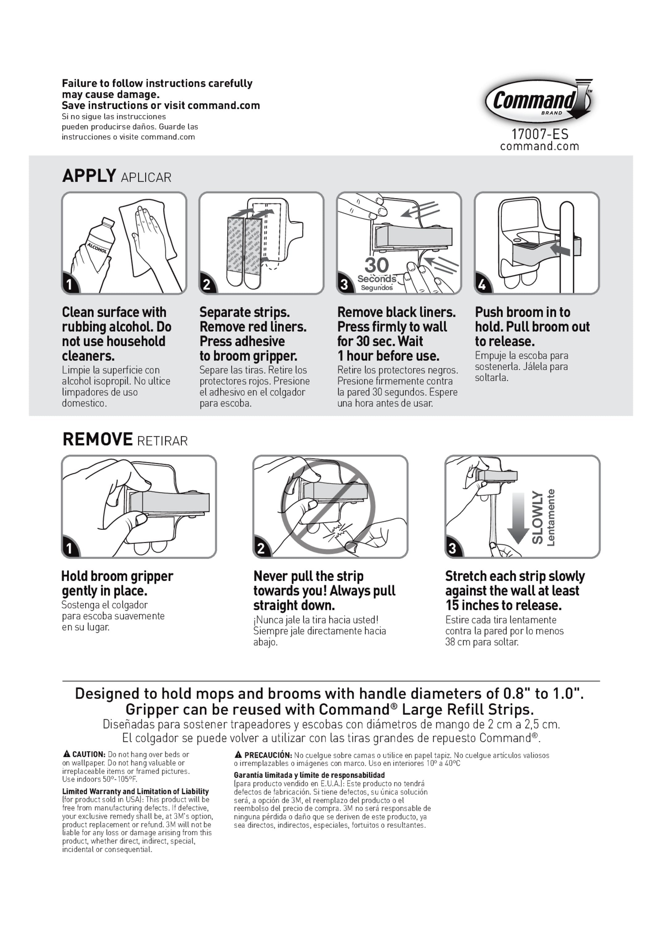 Command Broom And Mop Gripper White 1 Gripper 2 Strips Walmart Com Walmart Com