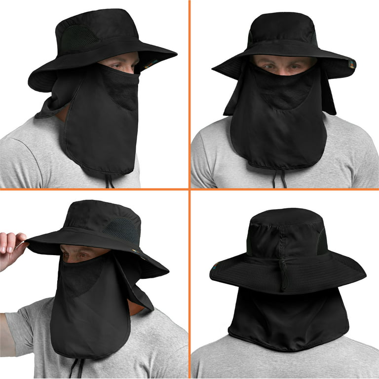 Wide Brim Bucket Hat UV Sun Protection Cap Neck Face Ear Flap Cover Hat  Outdoor
