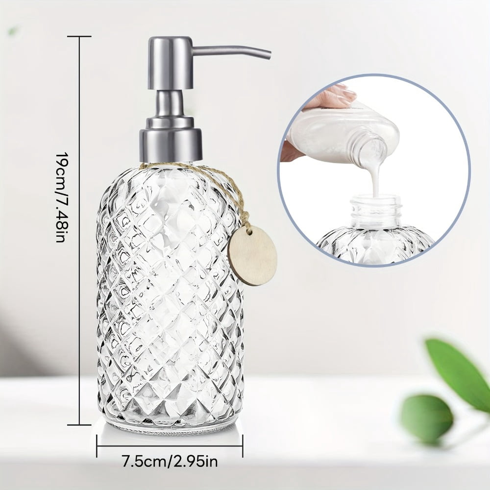 ATJIA 1/2 Pack 16 Oz Glass Refillable Soap Dispenser with Rustproof Stainless Steel Pump for Kitchen and Bathroom