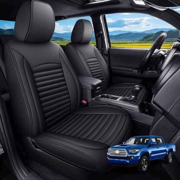 Custom Fit for Toyota Tacoma Truck Double Crew Cab 2024-2026 5-Seats Black Car Seat Covers Faux Leather Automotive Seat Cushion Protectors